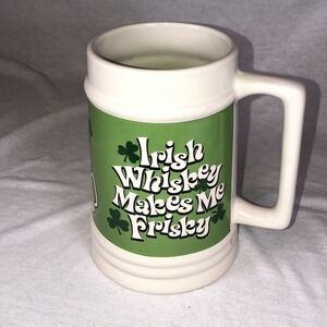 ST PATRICK'S DAY MUG CERAMIC LARGE IRISH WHISKEY MAKES ME FRISKY